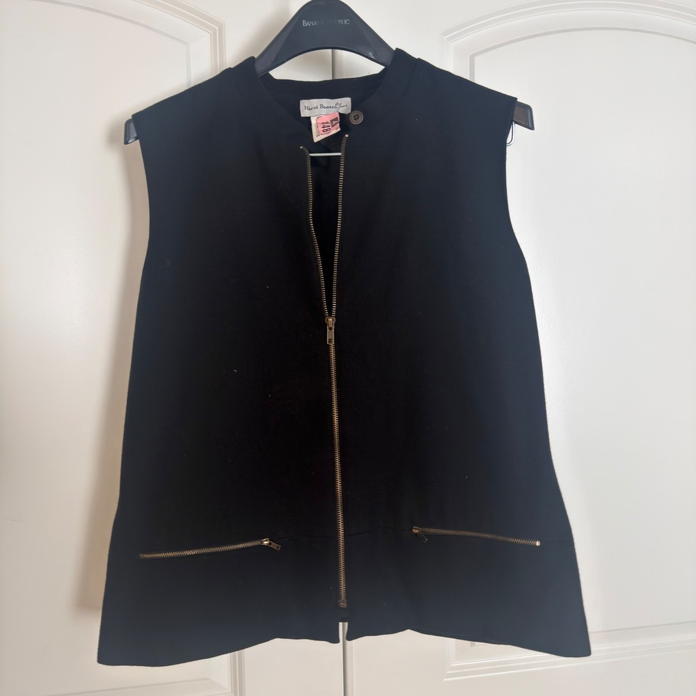 Harve Benard Sport Womens Black Wool Blend Zip Up Mock Neck Vest Size 14